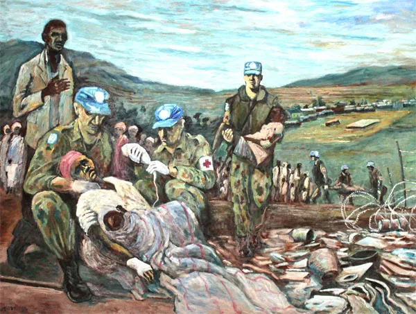 Rwanda Peacekeeping - Oil on canvas by H. Jorrison