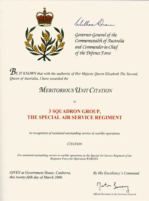 Meritorious Unit Citation certificate