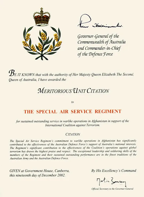 Meritorious Unit Citation certificate