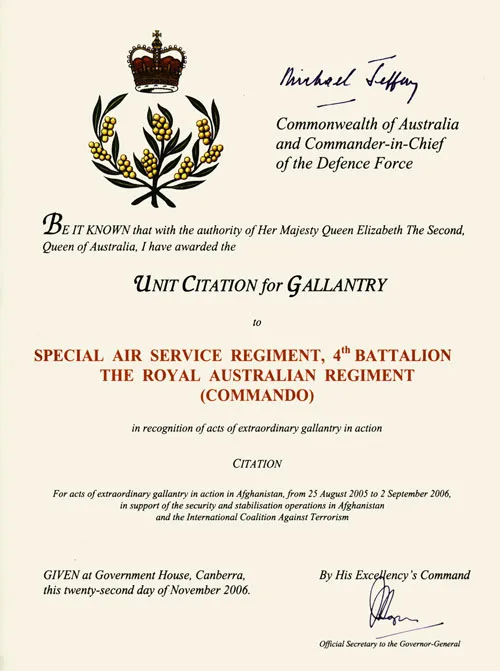 Unit Citation for Gallantry certificate